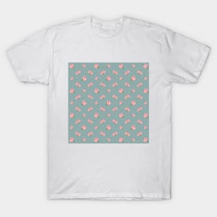 Pink Roses Pattern on Teal T-Shirt